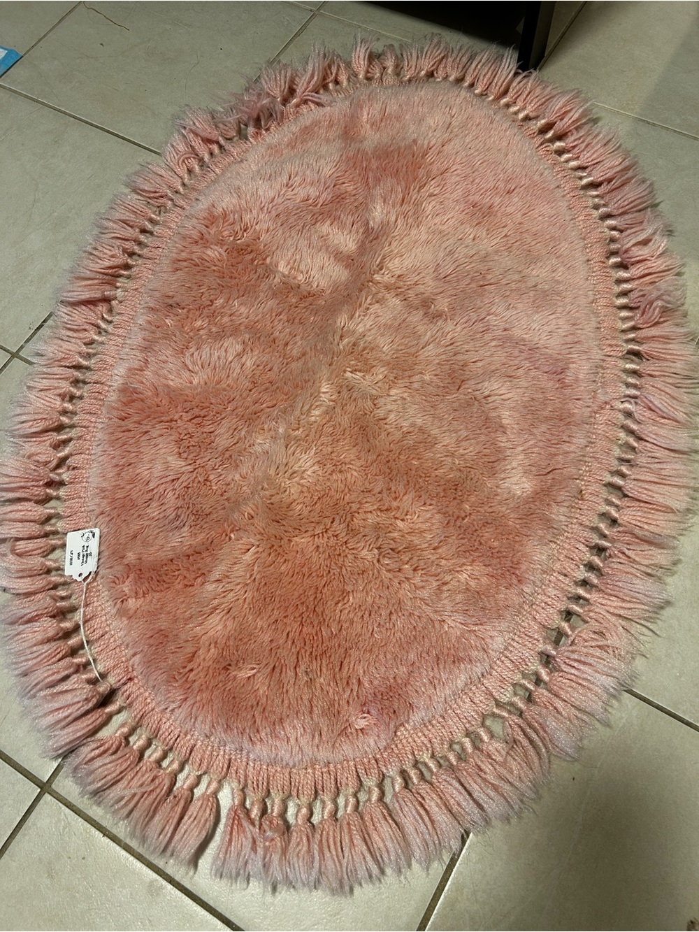 Vintage Oval Shag Pink Accent Rug with Fringe - Home Accents